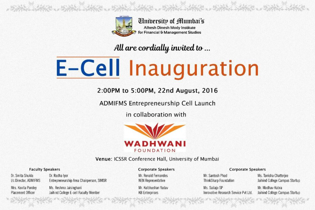 Mr.Santosh Phad as guest speaker at launch of E-Cell ADMI 